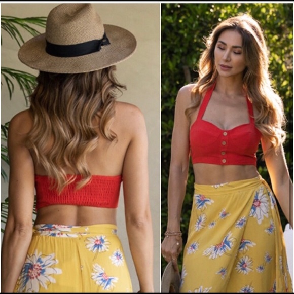 LLK Tops - Summers red crop bustier top women’s cute summer beach crop top